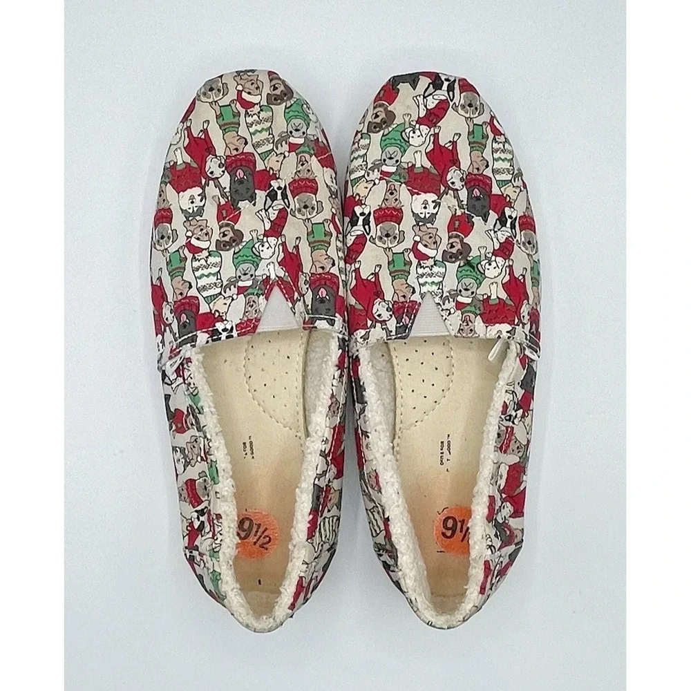 TOMS DOGS IN CHRISTMAS SWEATERS w/ Faux Shearling Womens Size‎ 9.5